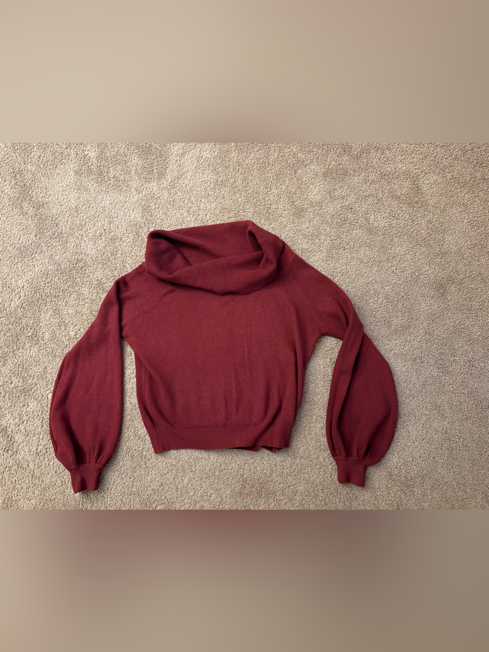 Lulu's Burgundy Turtleneck Sweater with Balloon Sleeves